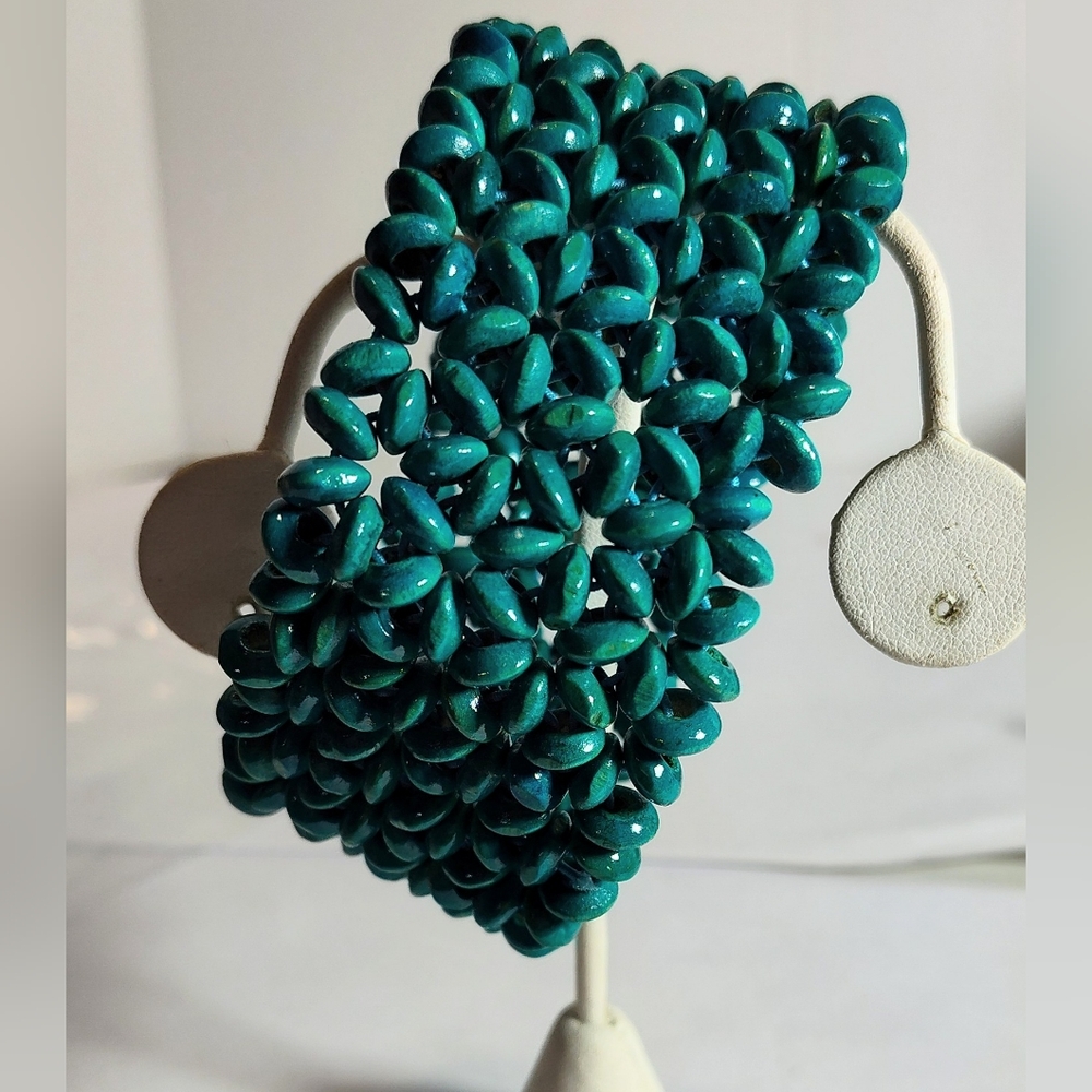 Wide Teal Beaded Stretch Bracelet Nwot